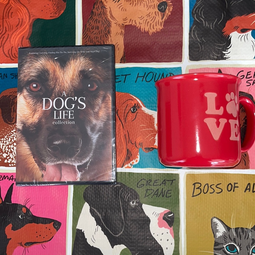 Dog Movie Bundle of A Dog’s Life Collection w/4 Movies) DVD & Love Mug w/Dog Paw
